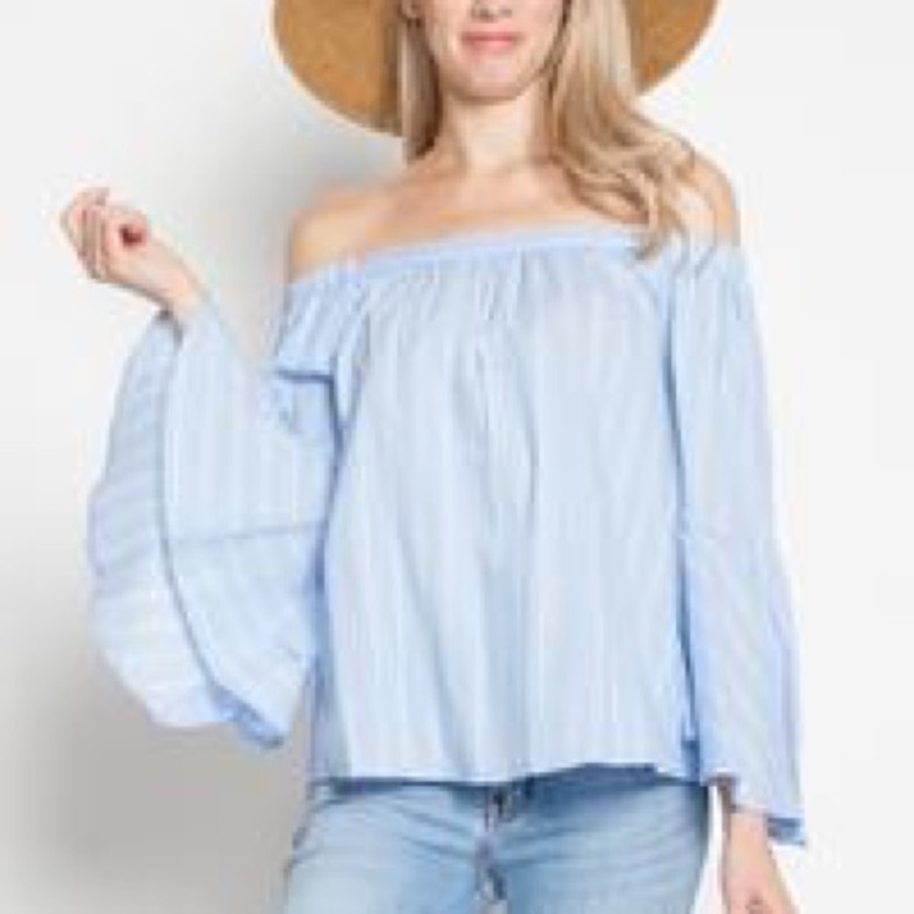 Powder Blue Off The Shoulder Woman Blouse